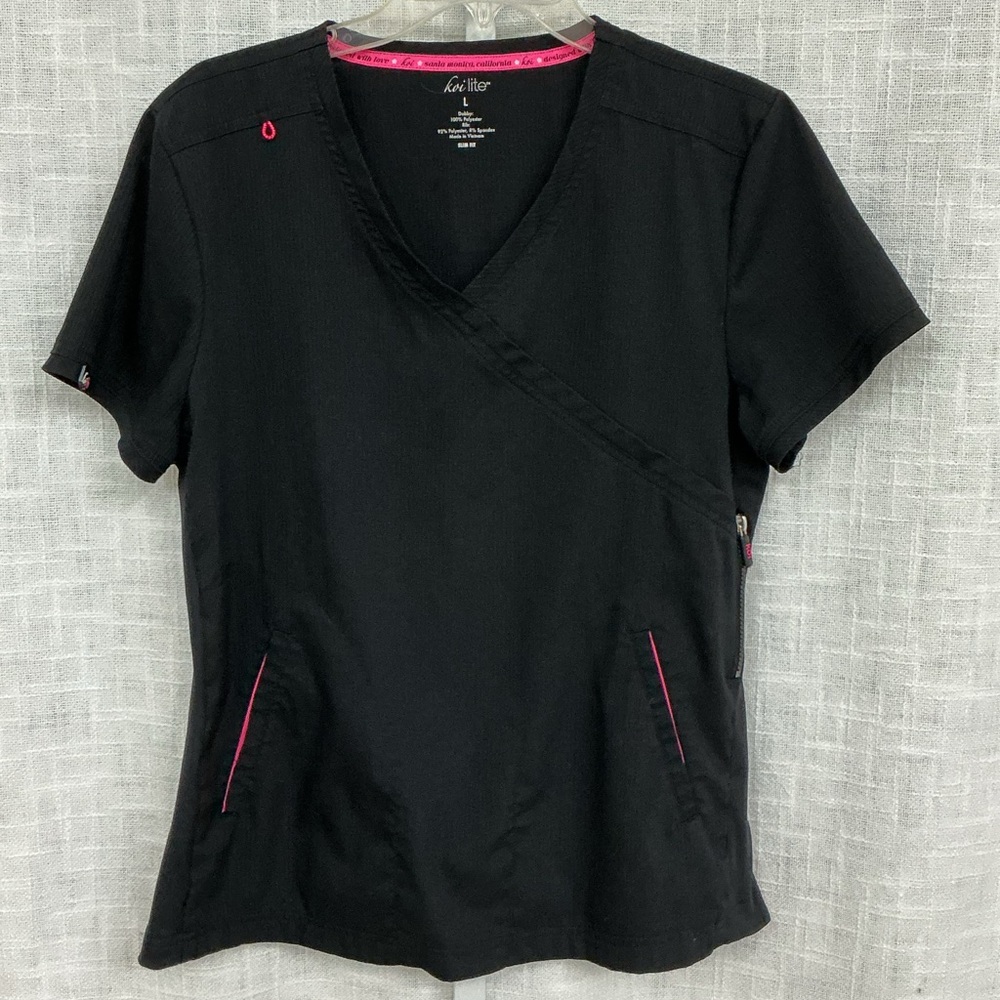 Koi Black Short Sleeve Large Scrub Top
